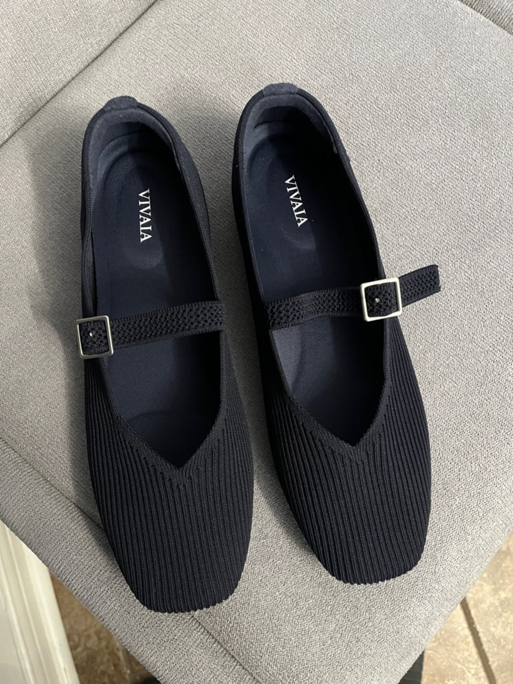 Navy Knit Mary Jane Flats with Buckle 9-9.5 (40.5)